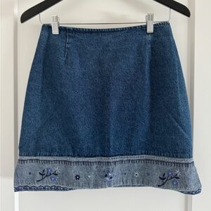 Vintage Route 66 Floral Denim Skirt, fits like size medium